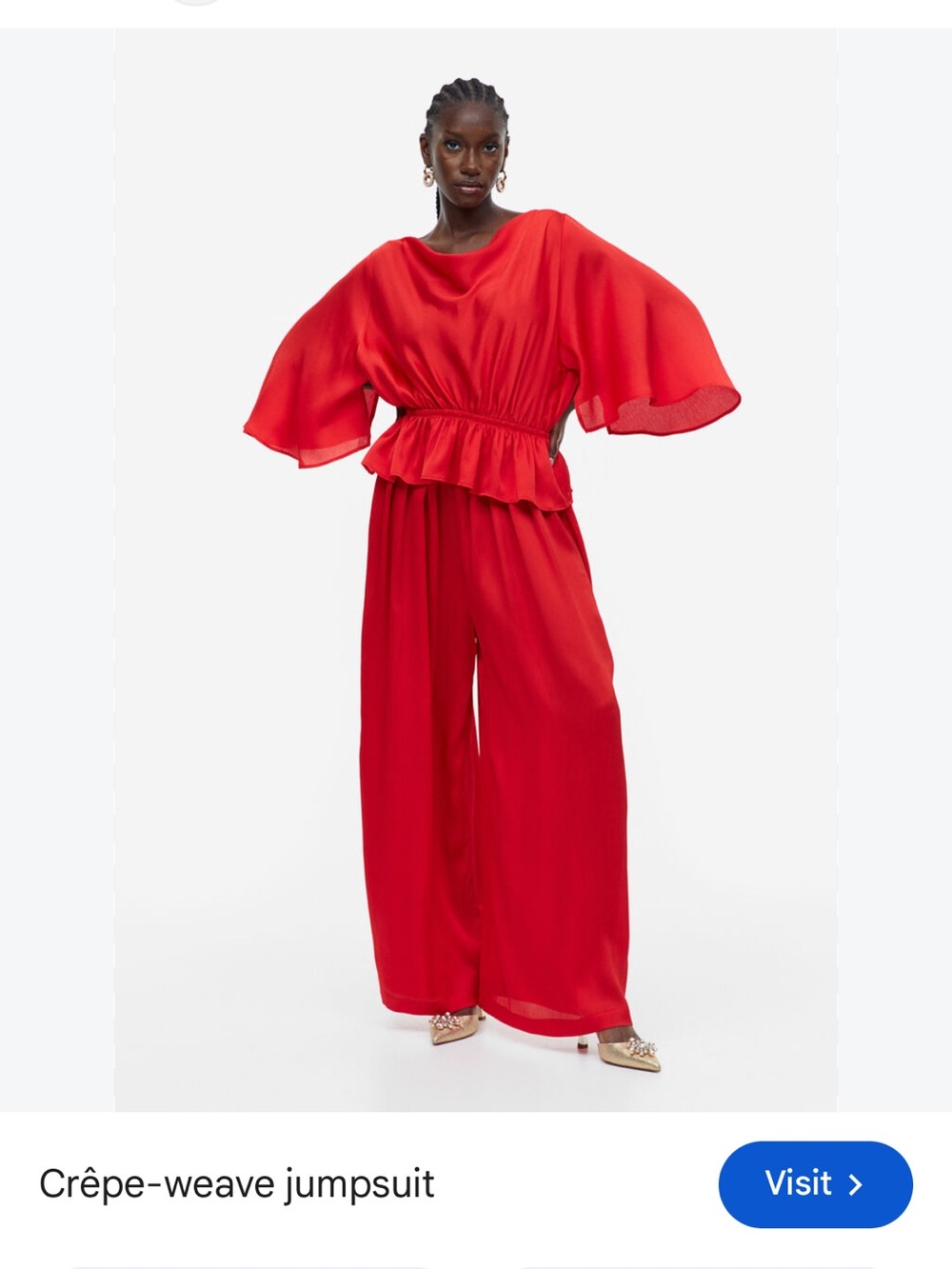 H&M Red Crepe-Weave Peplum Jumpsuit